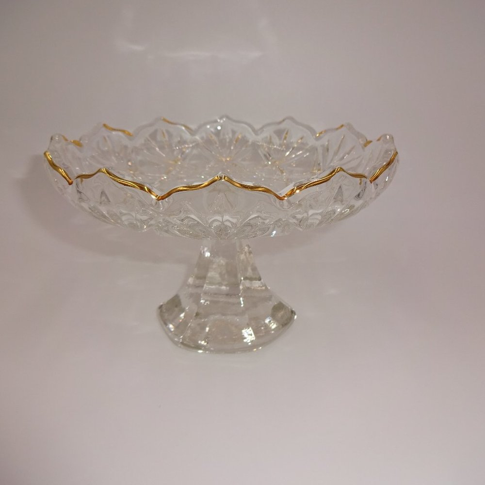 Mikasa Hampshire Gold Footed Compote Fruit Nuts Candy Dish Gold Trim Fan Design